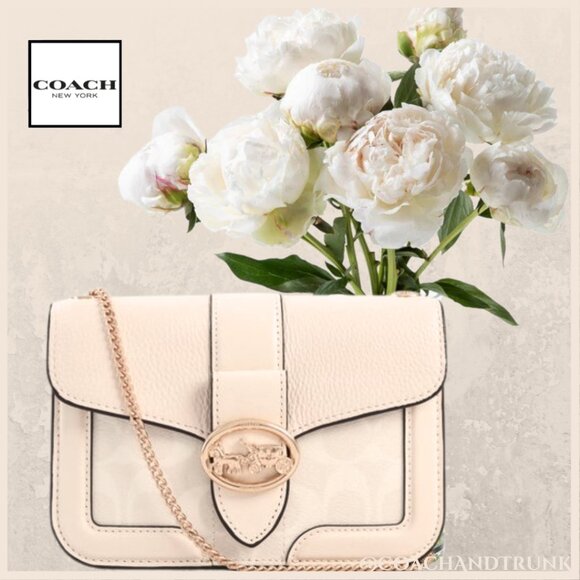 NWT COACH Georgie Crossbody Chalk Signature C Canvas & Leather Gold Details - Picture 1 of 14
